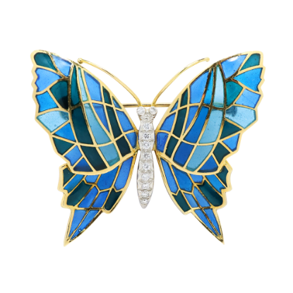 Picture of Cartier Two-Tone 18K Yellow Gold & Platinum Plique-à-Jour Butterfly Brooch