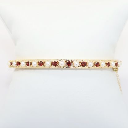 Picture of 1.0ct Garnet and Cultured Pearl Bangle Bracelet, 14k Yellow Gold