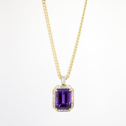 Picture of 5.82ct Emerald Cut Amethyst Pendant, 0.58ct Diamond, 18k Yellow Gold