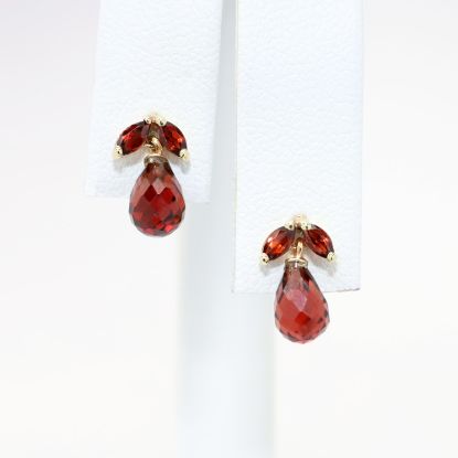 Picture of Briolette Garnet Earrings, 14k Yellow Gold