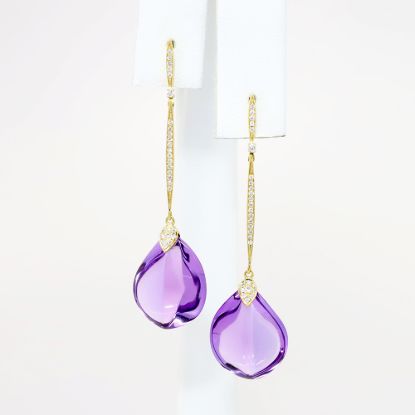 Picture of Amethyst and Diamond Drop Earrings, 14k Yellow Gold