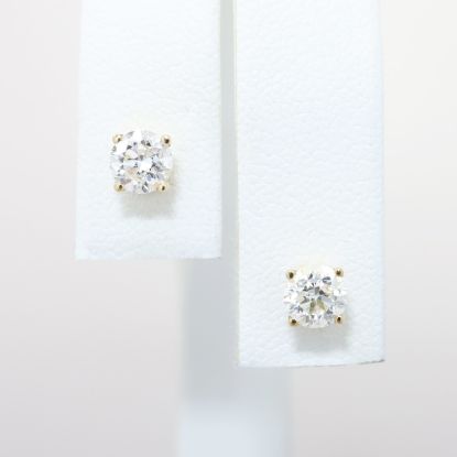 Picture of 0.80ct Round Brilliant Cur Diamond Solitaire Earrings, 14k Yellow Gold