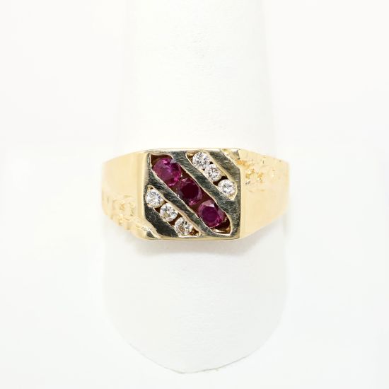 Picture of Ruby and Diamond Men's Ring, 14k Yellow Gold