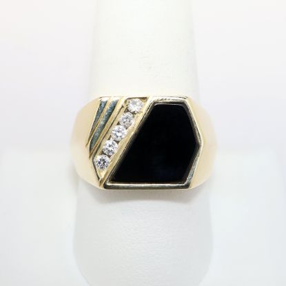 Picture of Diamond and Onyx Men's Ring, 14k Yellow Gold