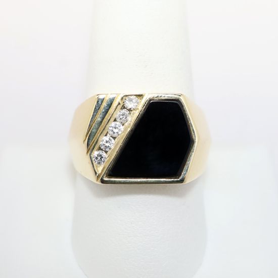 Picture of Diamond and Onyx Men's Ring, 14k Yellow Gold