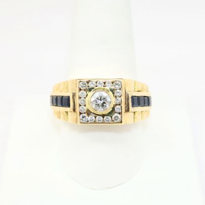 Picture of Diamond and Sapphire Men's Ring, 14k Yellow Gold