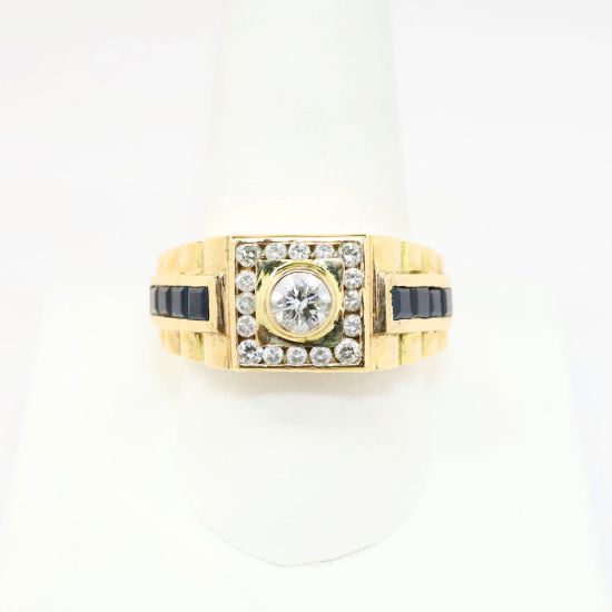 Picture of Diamond and Sapphire Men's Ring, 14k Yellow Gold