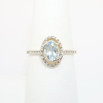 Picture of Oval Cut Aquamarine and Diamond Ring in 14k Yellow Gold