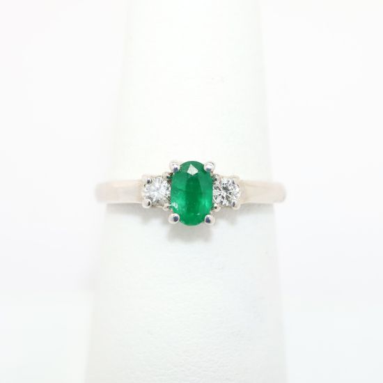 Picture of Emerald Ring with Diamond Accents in 14k White Gold