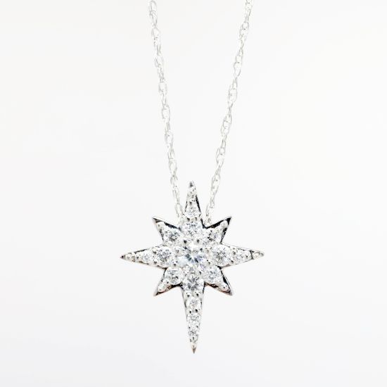 Picture of Diamond North Star Pendant Necklace in 14k White Gold