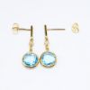 Picture of Blue Topaz Bezel Set Drop Earrings with Diamond Accents in 10k Yellow Gold