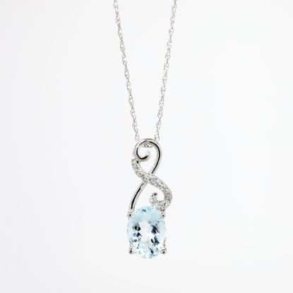Picture of 14k White Gold & 1.64ct Oval Cut Aquamarine with Diamond Accents Pendant Necklace