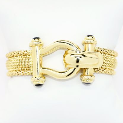Picture of 14k Yellow Gold Flexible Link Mesh Bracelet with Onyx Cabochons