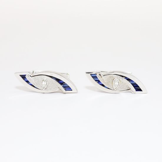 Picture of 14k White Gold, Diamond and Synthetic Sapphire Cufflinks