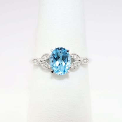 Picture of 14k White Gold, Oval Cut Blue Topaz and Diamond Ring