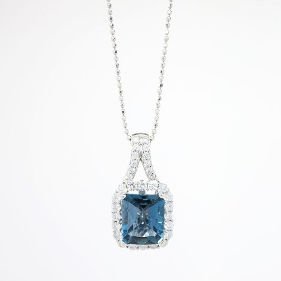 Picture of 14k White Gold, London Blue Topaz and Diamond Necklace