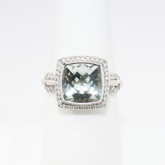 Picture of 14k White Gold, Green Amethyst & Diamond Ring