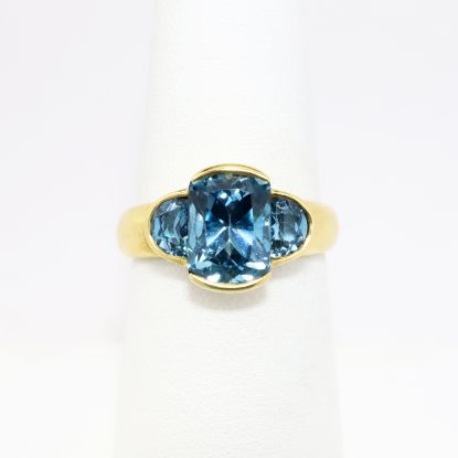 Picture of 18k Yellow Gold & London Blue Topaz Triple Stone Ring