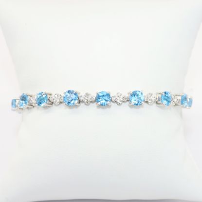 Picture of 14k White Gold, Blue Topaz and Diamond Tennis Style Bracelet