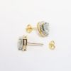 Picture of 14k Yellow Gold & Trillion Cut Aquamarine Solitaire Earrings with Diamond Halo
