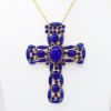 Picture of Vintage Alice Caviness Faux Lapis Cabochon Cross Pendant/Brooch Necklace