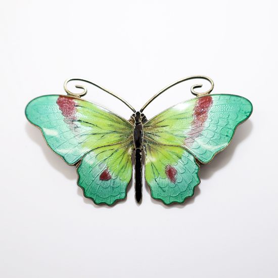 Picture of Vintage O.F. Hjortdahl (Norway) Sterling Silver & Guilloche Enameled Butterfly Brooch