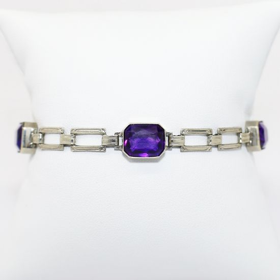 Picture of Antique Art Deco Era 14k White Gold & Amethyst Bracelet
