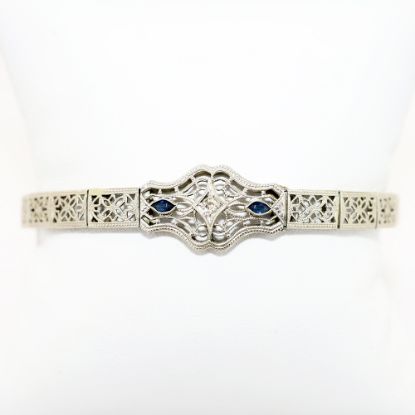 Picture of Art Deco Era 14k White Gold Filigree, Diamond & Synthetic Sapphire Bracelet
