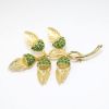 Picture of Vintage Weiss Gold Tone & Green Rhinestone Leaves Brooch & Earrings Set