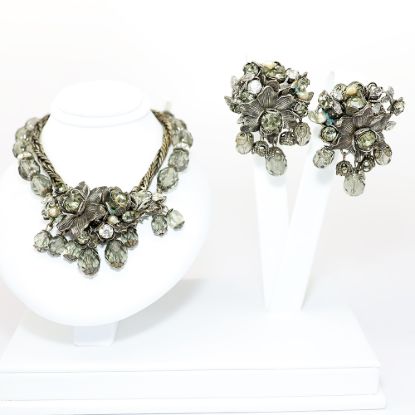 Picture of Vintage DeMario Silver & Gray Necklace & Clip-On Earring Set