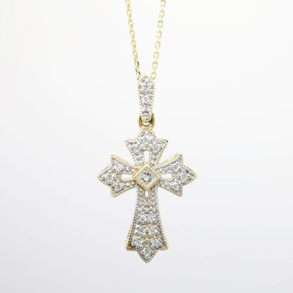 Picture of 14k Yellow Gold & Diamond Cross Pendant Necklace