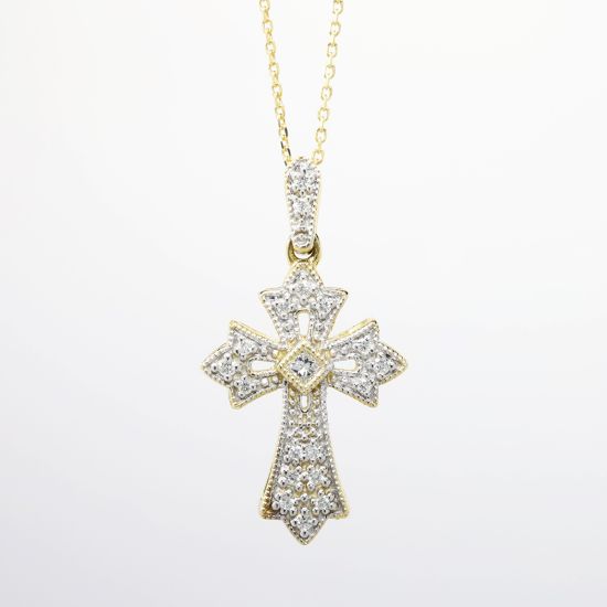 Picture of 14k Yellow Gold & Diamond Cross Pendant Necklace