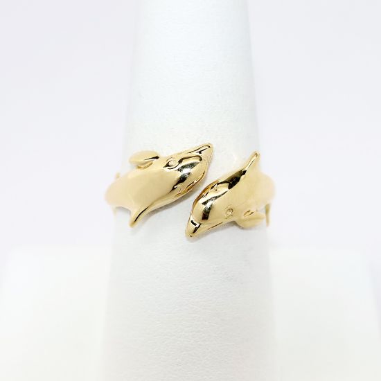 Picture of 14k Yellow Gold Twin Dolphin Ring, US Size 8