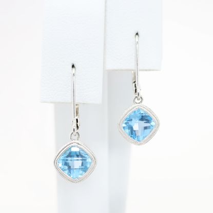Picture of 18k White Gold & Blue Topaz Drop Earrings