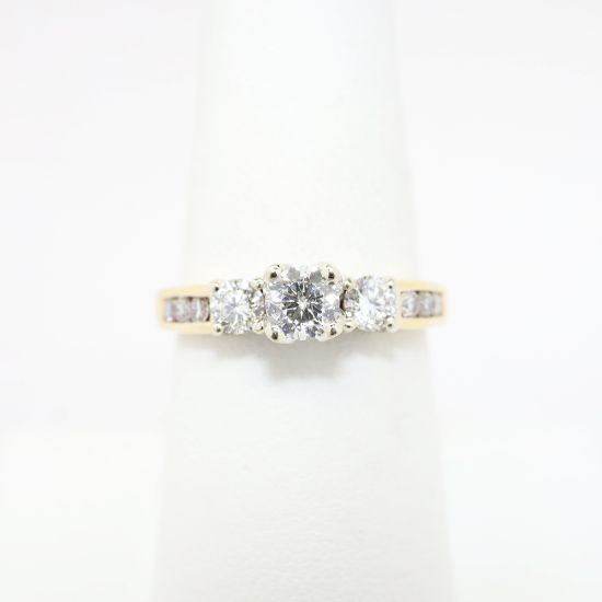 Picture of 14k Yellow Gold & Round Brilliant Cut Diamond Three-Stone Ring