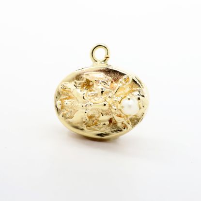 Picture of 14k Yellow Gold Slide Charm Featuring Dragon with Pearl