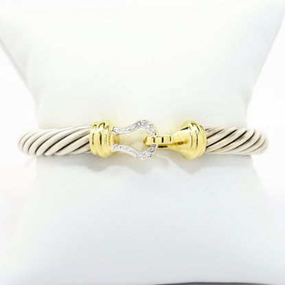 Picture of David Yurman Sterling Silver & 18k Yellow Gold Diamond Buckle Clasp Cable Bracelet