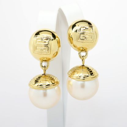 Picture of Vintage Signed 1980's Givenchy Large Faux Pearl Drop Earrings