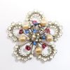 Picture of Vintage 1940's Sonia Lee Sterling Sliver, Rhinestone & Faux Pearl Flower Brooch & Earring Set