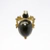 Picture of Gilt Sterling Silver, Black Guilloche Enamel & Garnet Egg Shaped Evil Eye Pendant with CZ Accents