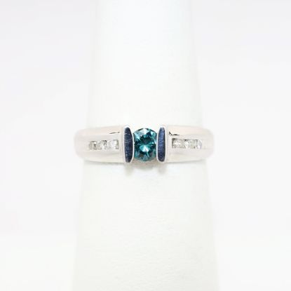 Picture of 14k White Gold & Bar Set Blue Diamond Solitaire Ring