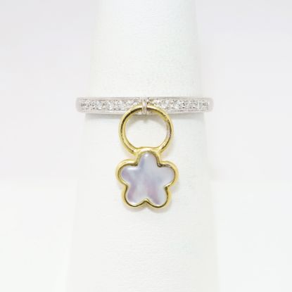 Picture of 18k Two-Tone Gold & Diamond Ring with Mother of Pearl Flower Charm