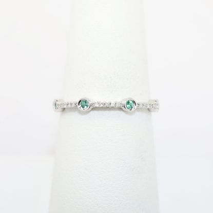 Picture of 10k White Gold Petite Diamond Band Ring with Emeralds