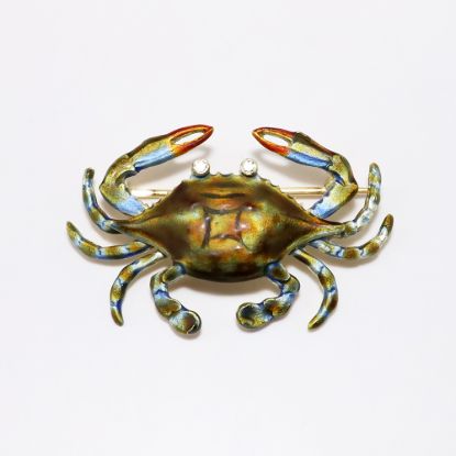 Picture of 14k Yellow Gold & Enamel Blue Crab Brooch/Pendant with Diamond Eyes