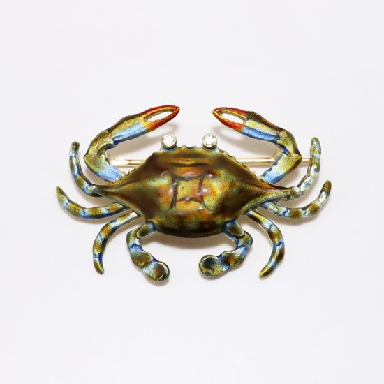 Picture of 14k Yellow Gold & Enamel Blue Crab Brooch/Pendant with Diamond Eyes