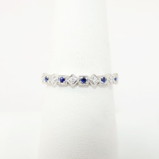 Picture of 14k White Gold, Diamond & Sapphire Geometric Band Ring