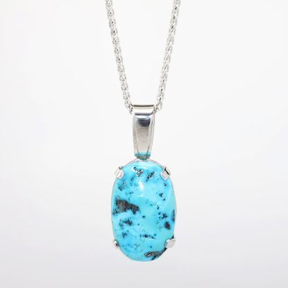 Picture of 14k White Gold & Tumbled Oval Turquoise Necklace