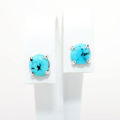 Picture of 14k White Gold & Tumbled Round Turquoise Solitaire Earrings