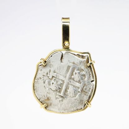 Picture of 2 Reales Cob 1687 Spanish treasure Coin Pendant in 14k Yellow Gold Bezel
