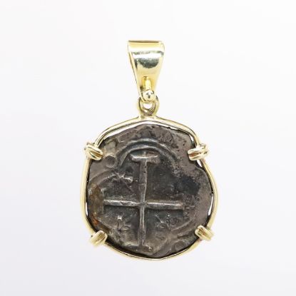 Picture of Replica of a Spanish "Treasure coin" pendant, 14k yellow gold bezel